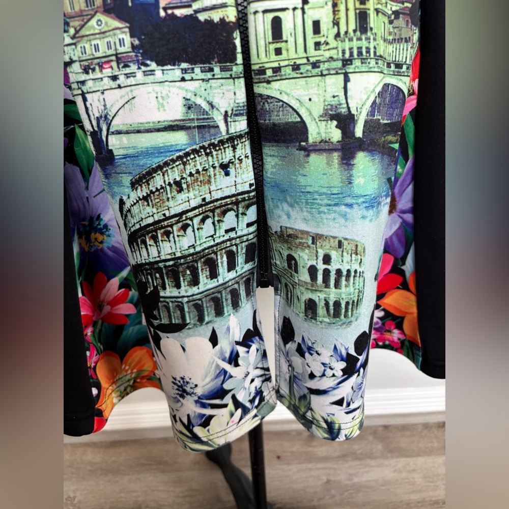 Just Love Multi-Color Scenic Print Midi Dress with Black Panels - Picture 10 of 15